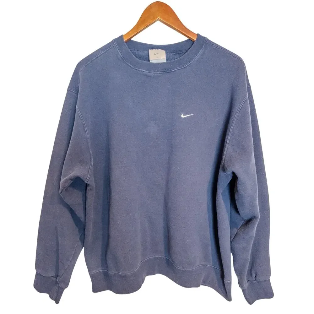 Nike Embroidered Swoosh Crewneck Navy Blue Sweatshirt Size Large